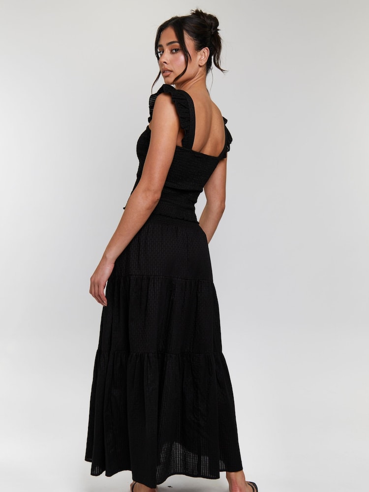South Beach Black Shirred Square Neck Frill 100% Cotton Strap Top - Image 5 of 5