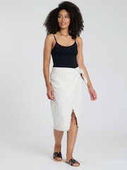 South Beach Stripe Linen Blend Fringe Wrap Skirt - Image 1 of 4