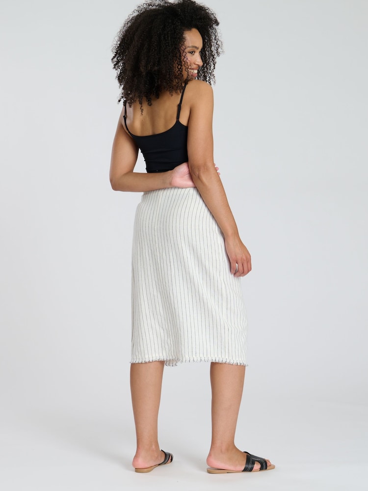 South Beach Stripe Linen Blend Fringe Wrap Skirt - Image 2 of 4