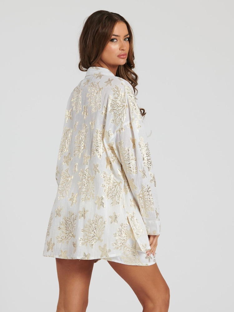 South Beach Gold Starfish Metallic Jacquard Shorts - Image 2 of 4