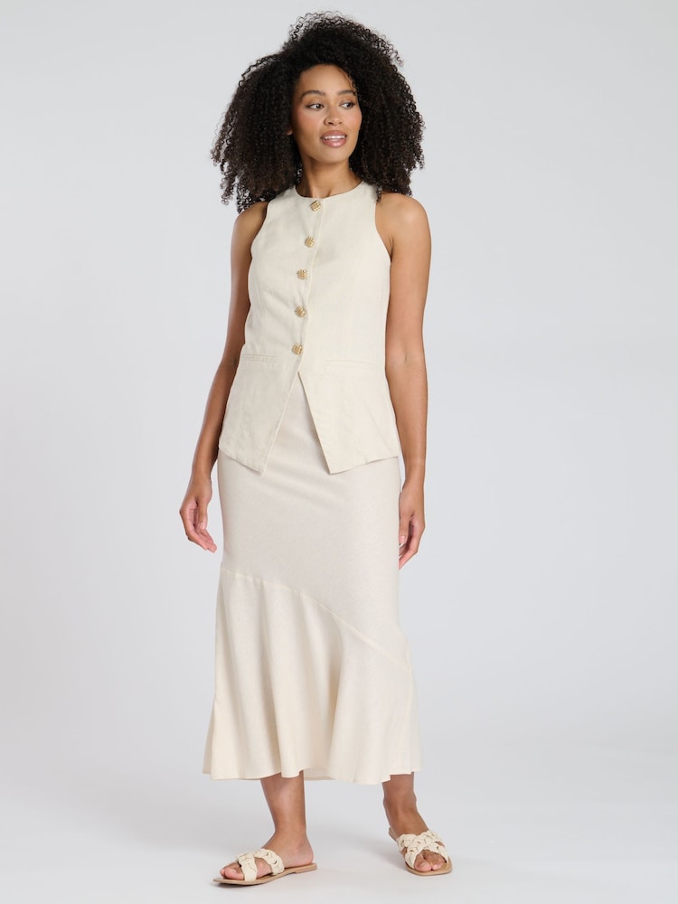 South Beach Cream Linen Blend Midi Skirt - Image 2 of 5