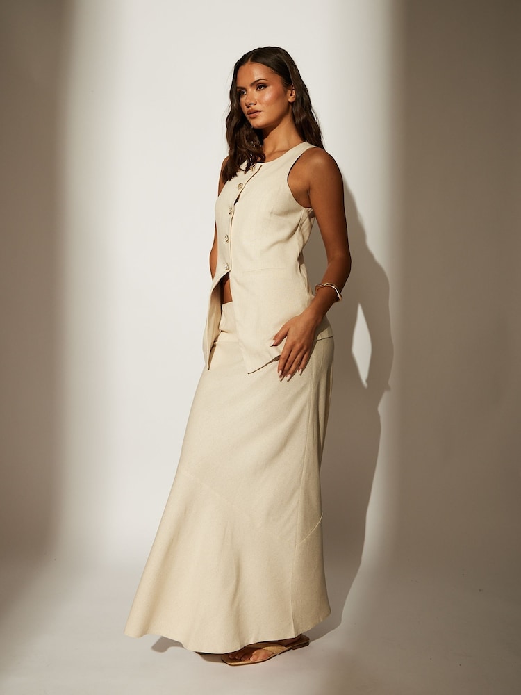 South Beach Cream Linen Blend Midi Skirt - Image 4 of 5