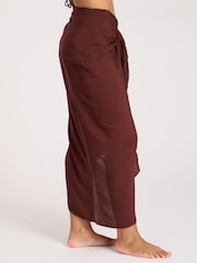 South Beach Brown Crinkle Viscose Fringed Sarong Cover-Up - Image 2 of 3