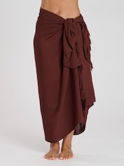 South Beach Brown Crinkle Viscose Fringed Sarong Cover-Up - Image 3 of 3