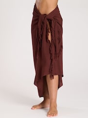 South Beach Brown Crinkle Viscose Fringed Sarong Cover-Up - Image 4 of 5