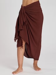 South Beach Brown Crinkle Viscose Fringed Sarong Cover-Up - Image 5 of 5