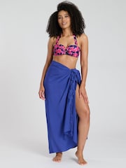 South Beach Blue Crinkle Viscose Fringed Sarong Cover-Up - Image 1 of 3