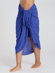 South Beach Blue Crinkle Viscose Fringed Sarong Cover-Up - Image 3 of 3