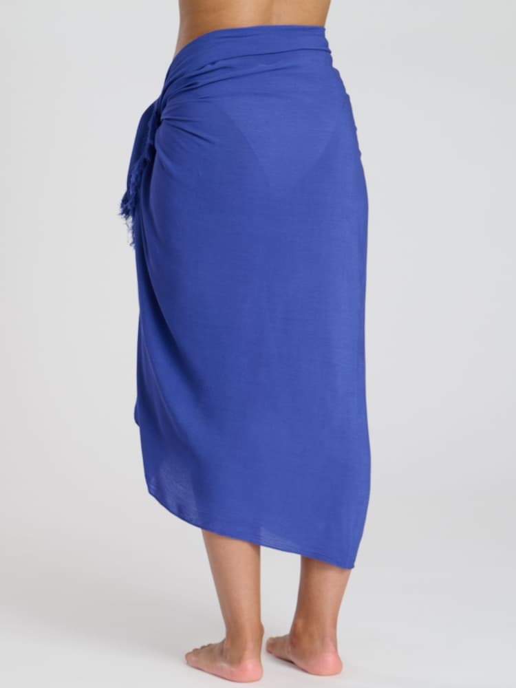 South Beach Blue Crinkle Viscose Fringed Sarong Cover-Up - Image 5 of 5