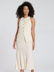 South Beach Cream Linen Blend Cream Button Longline Waistcoat - Image 3 of 5