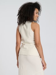 South Beach Cream Linen Blend Cream Button Longline Waistcoat - Image 4 of 5