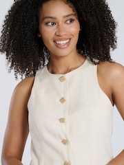 South Beach Cream Linen Blend Cream Button Longline Waistcoat - Image 5 of 5