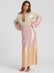 South Beach Green Ombre Metallic Maxi Kaftan Dress - Image 4 of 6