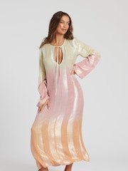 South Beach Green Ombre Metallic Maxi Kaftan Dress - Image 5 of 6