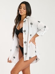 South Beach White Palm Tree Embroidered Long Sleeve Shirt - Image 1 of 5