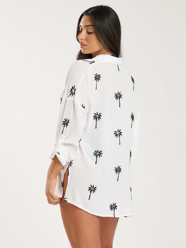Wit - South Beach Palm Tree Embroidered Long Sleeve Shirt - Image 4 of 5