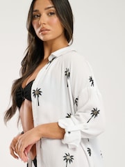 South Beach White Palm Tree Embroidered Long Sleeve Shirt - Image 5 of 5