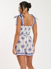 South Beach White Printed Tie Waist 100% Cotton Shorts - Image 2 of 4