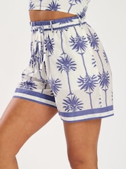 South Beach White Printed Tie Waist 100% Cotton Shorts - Image 3 of 4