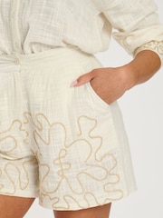 South Beach Cream Contrast Piping 100% Cotton Shorts - Image 4 of 4