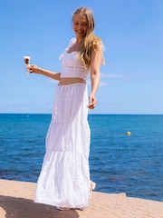 South Beach White Broderie 100% Cotton Maxi Skirt - Image 1 of 3
