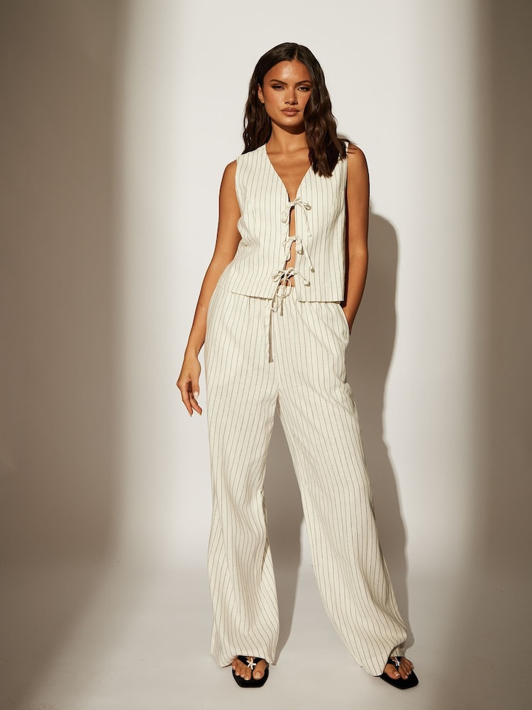 South Beach Cream Stripe Linen Blend Trousers - Image 1 of 6 South Beach Cream Stripe Linen Blend Trousers - Image 1 of 6