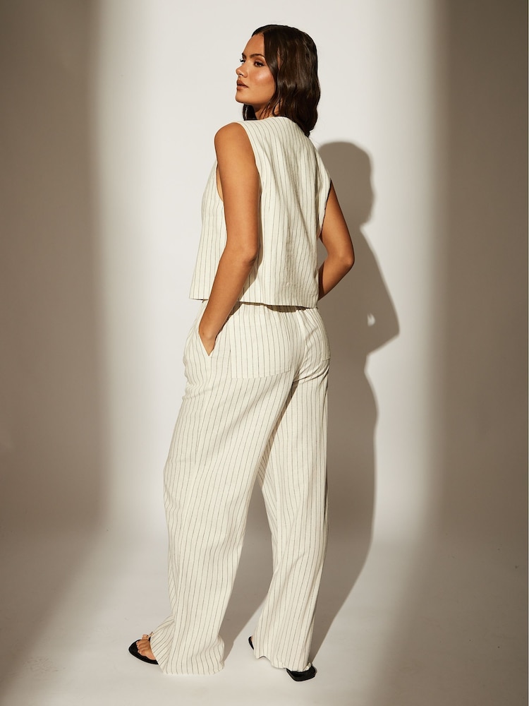 South Beach Cream Stripe Linen Blend Trousers - Image 2 of 6 South Beach Cream Stripe Linen Blend Trousers - Image 2 of 6