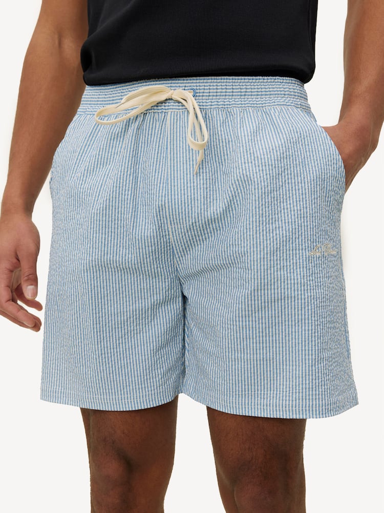 Les Deux Blue Stan Stripe Seersucker Swim Shorts - Image 1 of 5