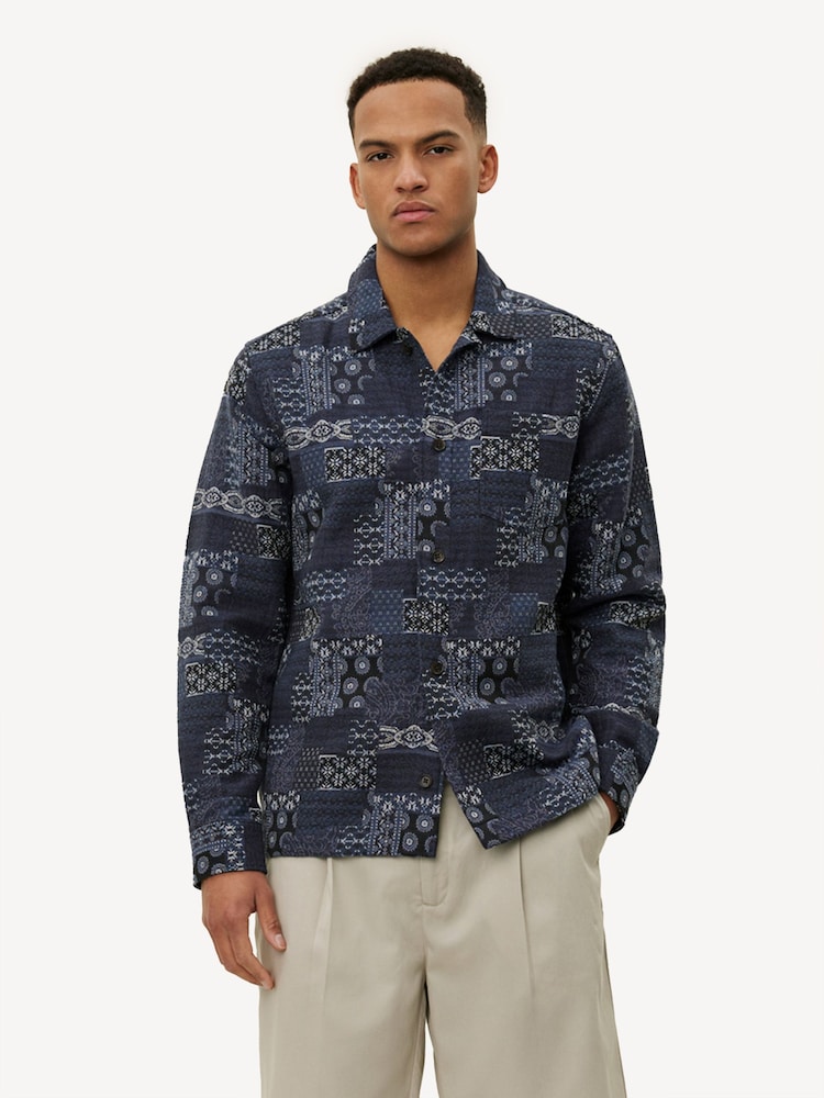 Les Deux Blue Layton Contrast Jacquard Overshirt - Image 1 of 5 Les Deux Blue Layton Contrast Jacquard Overshirt - Image 1 of 5