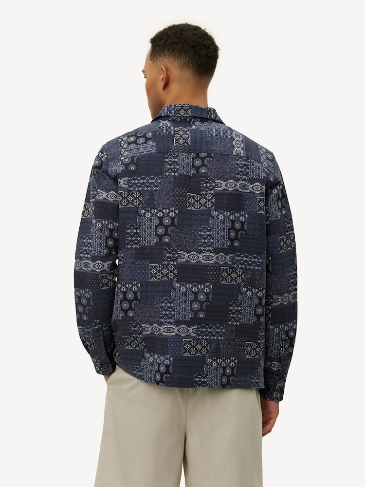 Les Deux Blue Layton Contrast Jacquard Overshirt - Image 2 of 5 Les Deux Blue Layton Contrast Jacquard Overshirt - Image 2 of 5