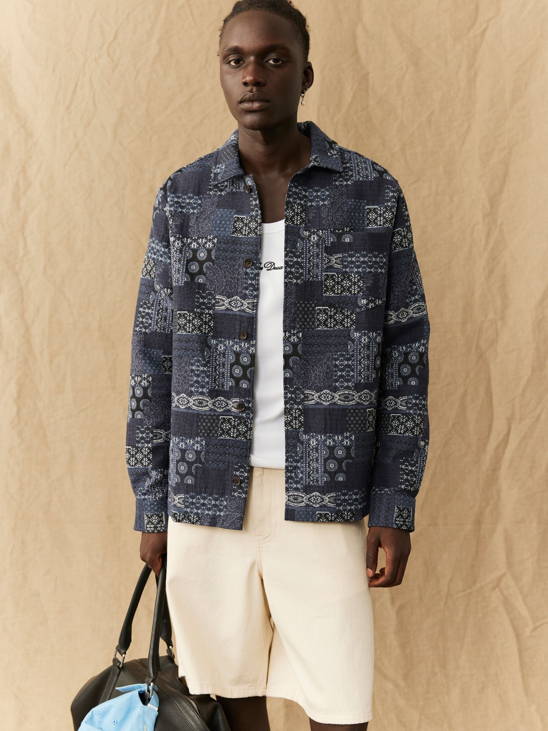 Buy Les Deux Blue Layton Contrast Jacquard Overshirt from Next USA