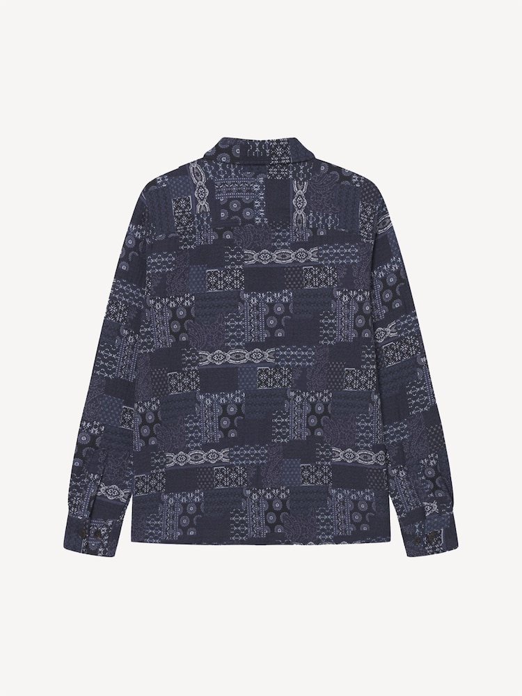 Les Deux Blue Layton Contrast Jacquard Overshirt - Image 5 of 5 Les Deux Blue Layton Contrast Jacquard Overshirt - Image 5 of 5