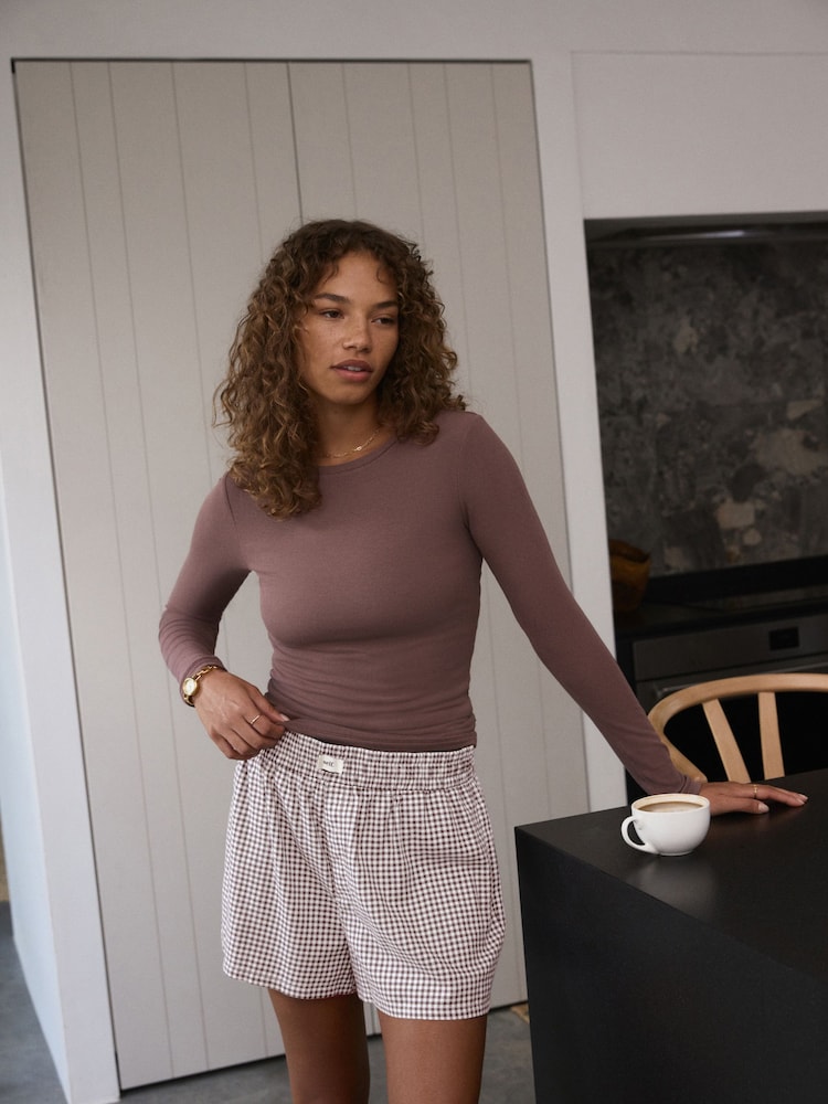 self. Brown Short Gingham Pyjamas Set - Image 1 of 10
