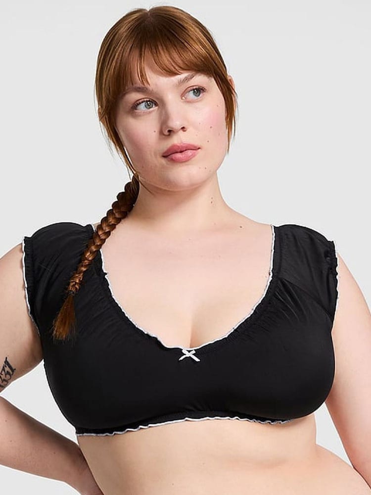 Victoria's Secret PINK Black Short Sleeve Bikini Top - Image 1 of 3 Victoria's Secret PINK Black Short Sleeve Bikini Top - Image 1 of 3