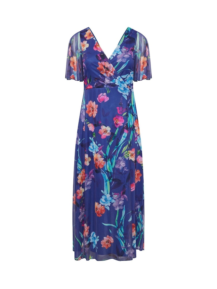 Yours Curve Blue London Floral Wrap Mesh Maxi Dress - Image 5 of 5 Yours Curve Blue London Floral Wrap Mesh Maxi Dress - Image 5 of 5