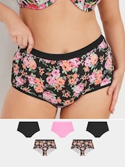 Yours Curve Pink Stretch Full Briefs 5 Pack - Image 1 of 8