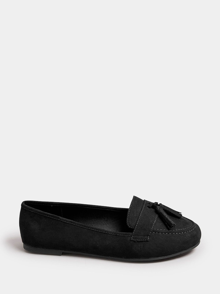 Yours Curve Black Extra Wide Fit Wide Fit Micro Tassle Loafers - Image 1 of 4