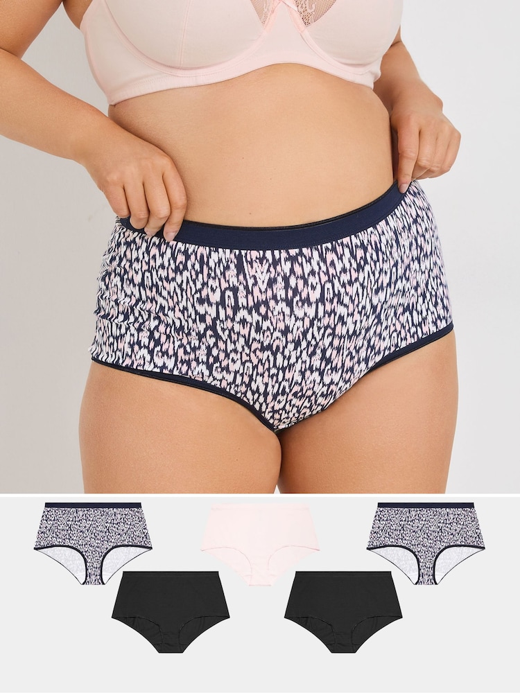 Yours Curve Blue Stretch Full Briefs 5 Pack - Image 1 of 9