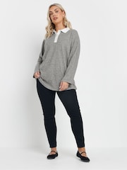Yours Curve Grey Rugby Collar Jumper - Image 2 of 5