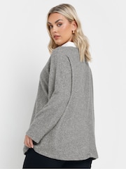 Yours Curve Grey Rugby Collar Jumper - Image 3 of 5