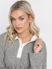 Yours Curve Grey Rugby Collar Jumper - Image 4 of 5