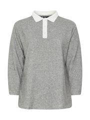 Yours Curve Grey Rugby Collar Jumper - Image 5 of 5
