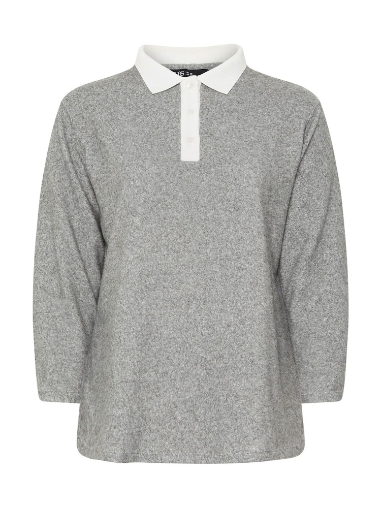 Yours Curve Grey Rugby Collar Jumper - Image 5 of 5