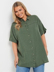 Yours Curve Green Short Sleeve Chambray Shirt - Image 1 of 5