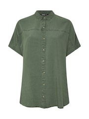 Yours Curve Green Short Sleeve Chambray Shirt - Image 5 of 5