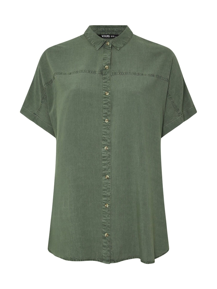 Yours Curve Green Short Sleeve Chambray Shirt - Image 5 of 5