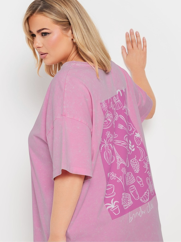 Yours Curve Pink Brunch Club Acid 100% Cotton T-Shirt - Image 2 of 7