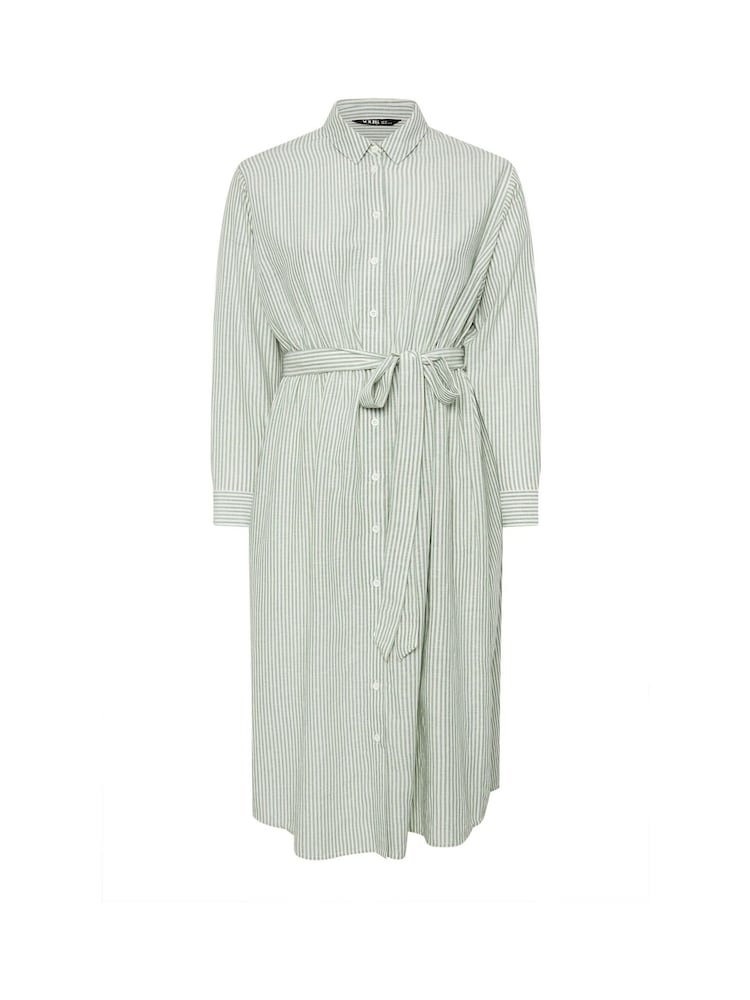 Yours Curve Green Long Sleeve Linen Stripe Shirt Dress - Image 5 of 5