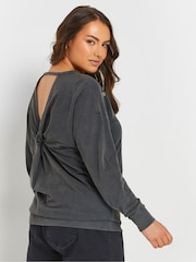 Yours Curve Grey Acid Wash Eyelet 100% Cotton Sweatshirt - Image 3 of 5