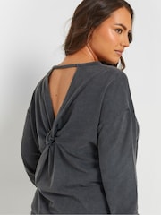 Yours Curve Grey Acid Wash Eyelet 100% Cotton Sweatshirt - Image 4 of 5